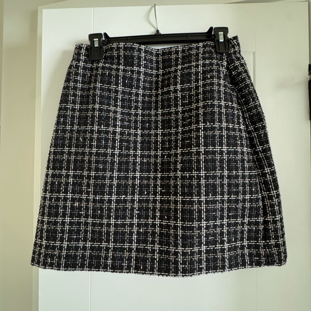 LOFT Black and White Checkered A-Line Skirt